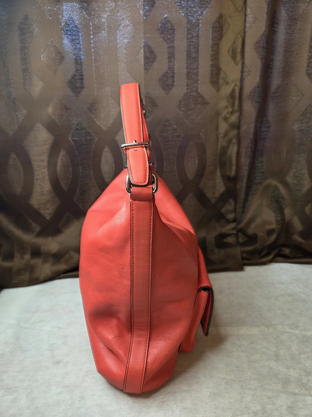Coach Leather Shoulder Bag with Front Turnlock Pocket-Coral Color 2012